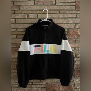 Black and white FILA quarter zip sweater